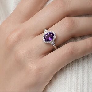 purple and Silver synthetic crystal Ring 7